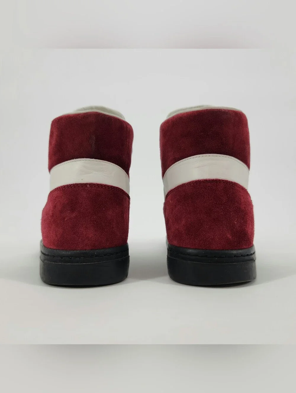 Gucci Men's Hi-Top White Leather & Burgundy Suede Sneakers Size US 9 / UK 8